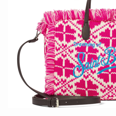 Shop Mc2 Saint Barth Colette Wooly Handbag With Fair Isle Pattern In Pink