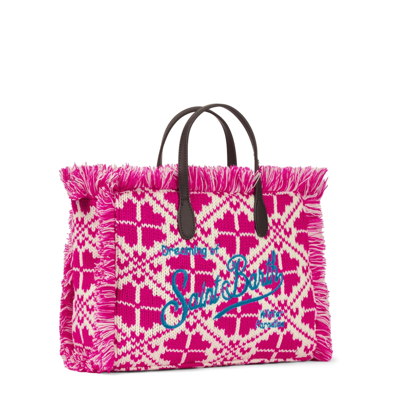 Mc2 Saint Barth Colette Wooly Handbag With Fair Isle Pattern In Pink