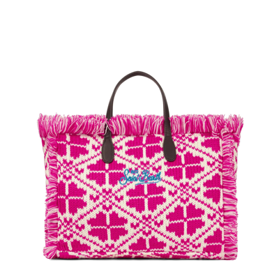 Mc2 Saint Barth Colette Wooly Handbag With Fair Isle Pattern In Pink