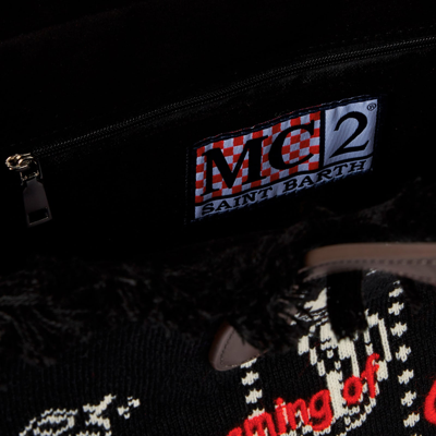 Shop Mc2 Saint Barth Colette Wooly Handbag With Black Bandanna Print