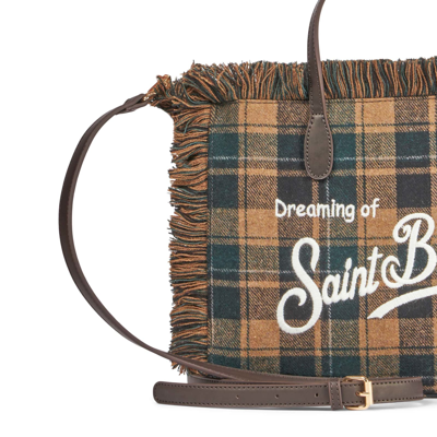 Shop Mc2 Saint Barth Colette Handbag With Tartan Print In Green