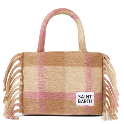 Shop Mc2 Saint Barth Colette Blanket Handbag With Tartan Print In White