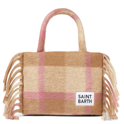 Mc2 Saint Barth Colette Blanket Handbag With Tartan Print In White