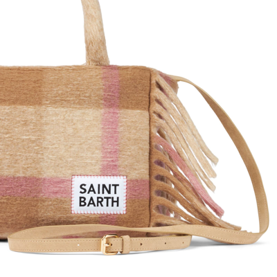 Shop Mc2 Saint Barth Colette Blanket Handbag With Tartan Print In White