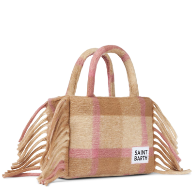 Mc2 Saint Barth Colette Blanket Handbag With Tartan Print In White