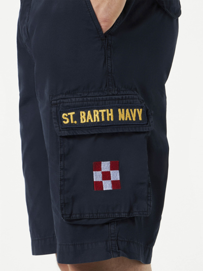 Mc2 Saint Barth Flat-front Belt-loops Cargo Shorts In Blue