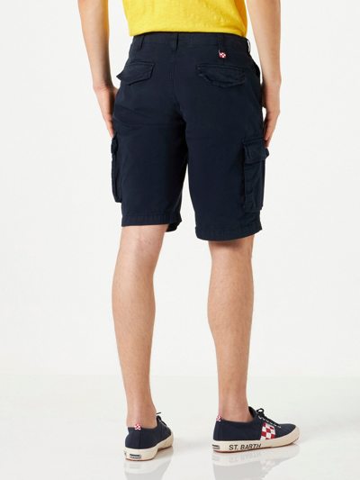 Mc2 Saint Barth Flat-front Belt-loops Cargo Shorts In Blue