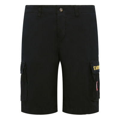 Mc2 Saint Barth Flat-front Belt-loops Cargo Shorts In Blue