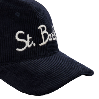 Shop Mc2 Saint Barth Baseball Corduroy Cap With St. Barth Embroidery In Blue Navy