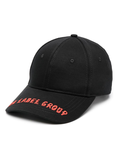 Shop 44 Label Group Black Baseball Cap With Contrasting Logo Embroidery In Cotton Man