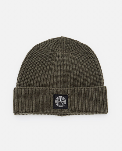 Shop Stone Island Beanie With Patch Logo In Green