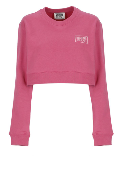 Shop Moschino Jeans Logo Embroidered Crewneck Sweatshirt In Pink