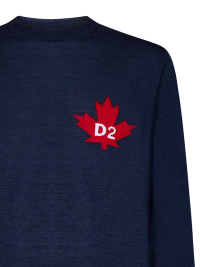 Shop Dsquared2 D2 Leaf Crewneck Sweater In Blue