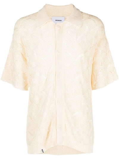 Shop Bonsai Cotton Blend Short Sleeve Shirt In White