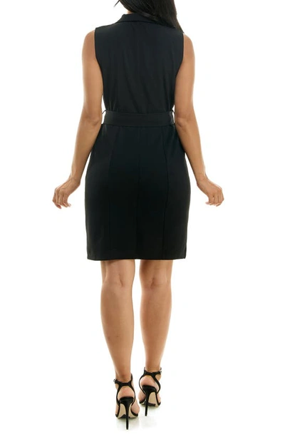 Nina Leonard Belted Collared Sheath Dress In Black