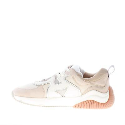 Pre-owned Hogan Damen Schuhe H597 Sneaker Beige Suede Und Tech Stoff Mit Elfenbein