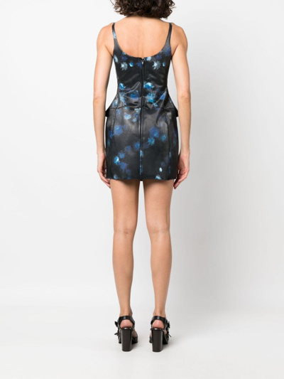 Coperni Holographic Floral-print Minidress In Black