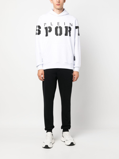 Shop Plein Sport Graphic-print Cotton Hoodie In White