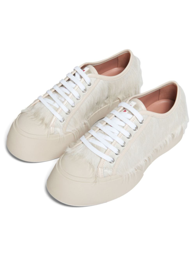 Shop Marni Pablo Calf-hair Lace-up Sneakers In Neutrals