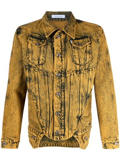 Shop Juntae Kim Button-up Corset Denim Jacket In Yellow