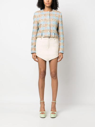 Shop Nina Ricci Check-pattern Tweed Cropped Jacket In Blue