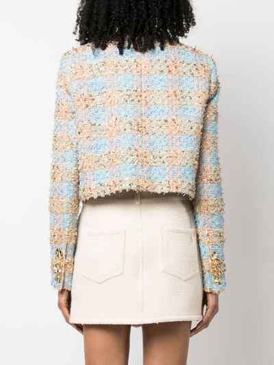 Shop Nina Ricci Check-pattern Tweed Cropped Jacket In Blue