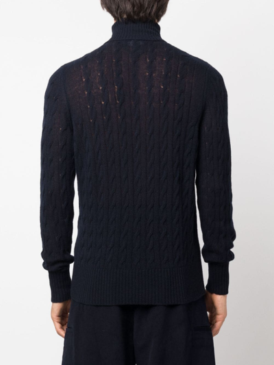 Shop Etro Roll-neck Cashmere Cable-knit Jumper In Blue