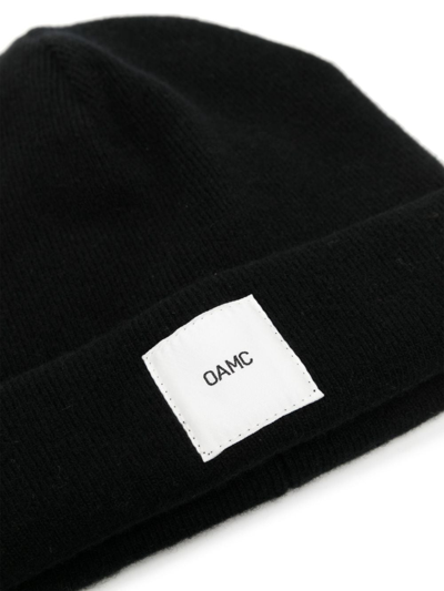 Oamc Logo-patch Cashmere Beanie In Black