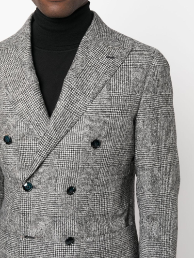 Shop Barba Houndstooth-pattern Double-breasted Blazer In Grey