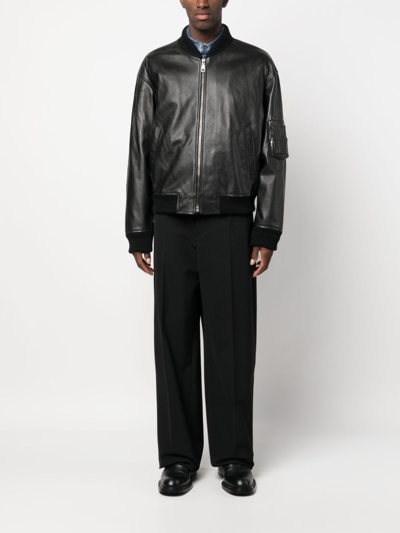 Shop Dolce & Gabbana Leather Zip-up Bomber Jacket In Black