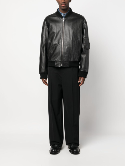Dolce & Gabbana Leather Bomber Jacket In Black