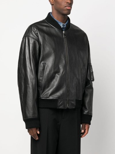 Dolce & Gabbana Leather Bomber Jacket In Black