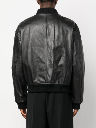 Shop Dolce & Gabbana Leather Zip-up Bomber Jacket In Black