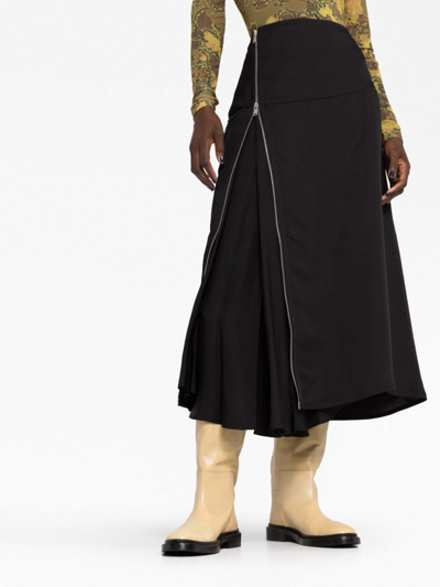 Shop Jil Sander Zip-embellished Midi Skirt In Black