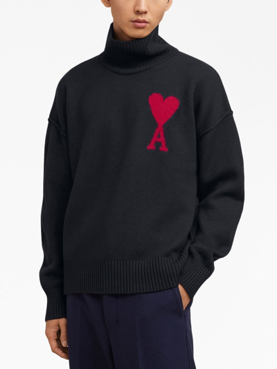 Ami Alexandre Mattiussi Ami De Coeur High-neck Jumper In Black