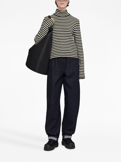 Jil Sander Logo-patch Stripe-pattern Top In Black