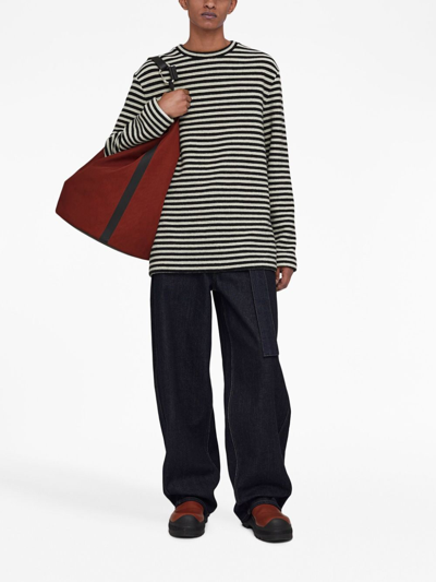 Jil Sander Boiled Striped Wool Compact Jersey In Black