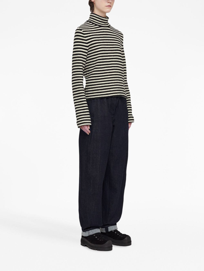 Jil Sander Logo-patch Stripe-pattern Top In Black