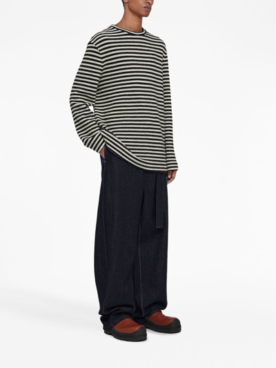 Jil Sander Boiled Striped Wool Compact Jersey In Black