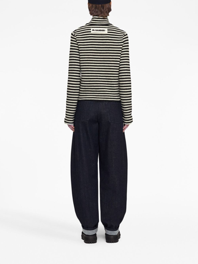 Jil Sander Logo-patch Stripe-pattern Top In Black