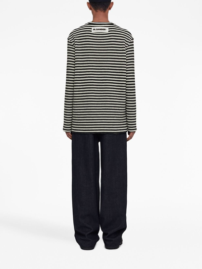 Shop Jil Sander Logo-patch Striped Wool T-shirt In Black