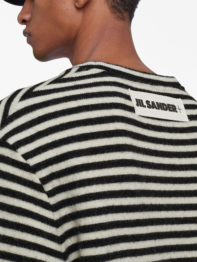 Shop Jil Sander Logo-patch Striped Wool T-shirt In Black