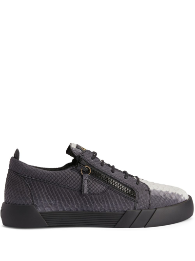 Shop Giuseppe Zanotti Frankie Python-embossed Leather Sneakers In Black