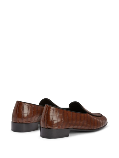 Shop Giuseppe Zanotti Rudolph Crocodile-effect Leather Loafers In Brown