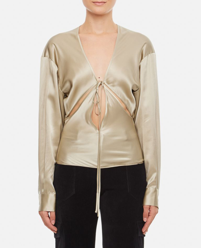 Shop Christopher Esber Triquetra Silk Satin Shirt Blouse In Gold