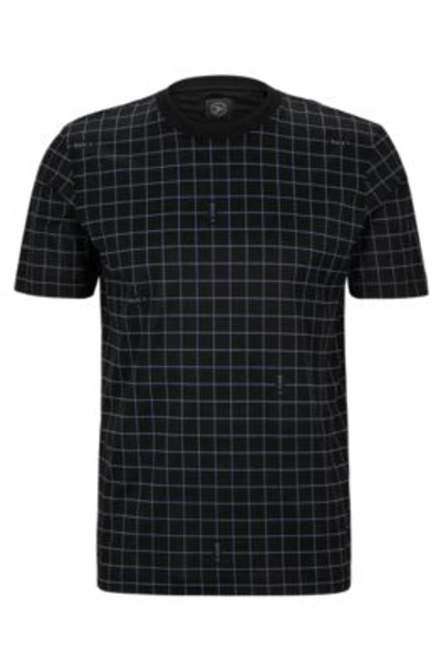 Shop Hugo Boss Cotton-jersey T-shirt With Logo-grid Print In Black