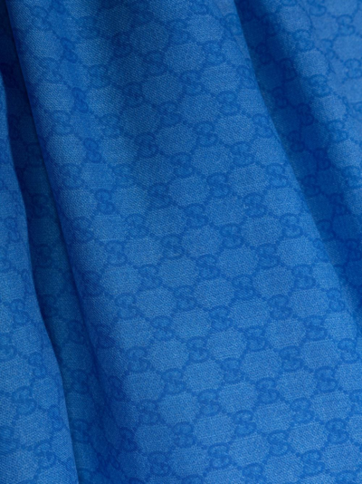 Shop Gucci Web-stripe Wool Scarf In Blue