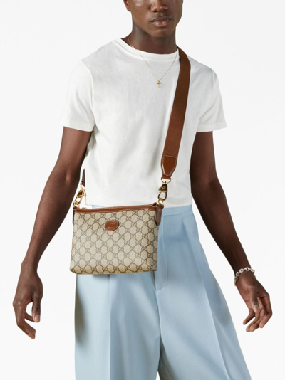 Shop Gucci Gg-canvas Messenger Bag In Nude
