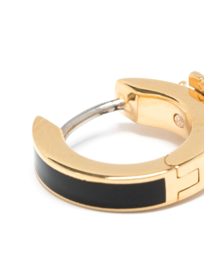 Tory Burch 'kira' Metallic Huggie Hoop Earings With Double T Motif In Black