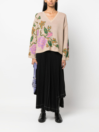 Twinset Floral Intarsia-knit Jumper In Nude